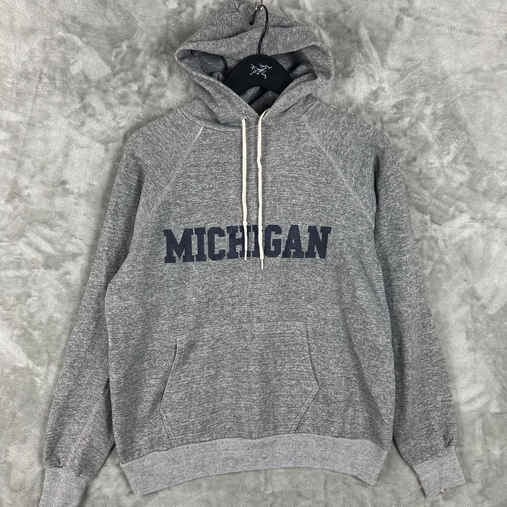 Vintage Michigan Raglan Grey Pullover Hoodie Mens Large 80s USA College